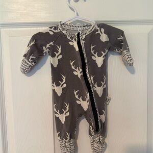 Gray and White Deer Print Baby One-Piece Footed Pajamas
